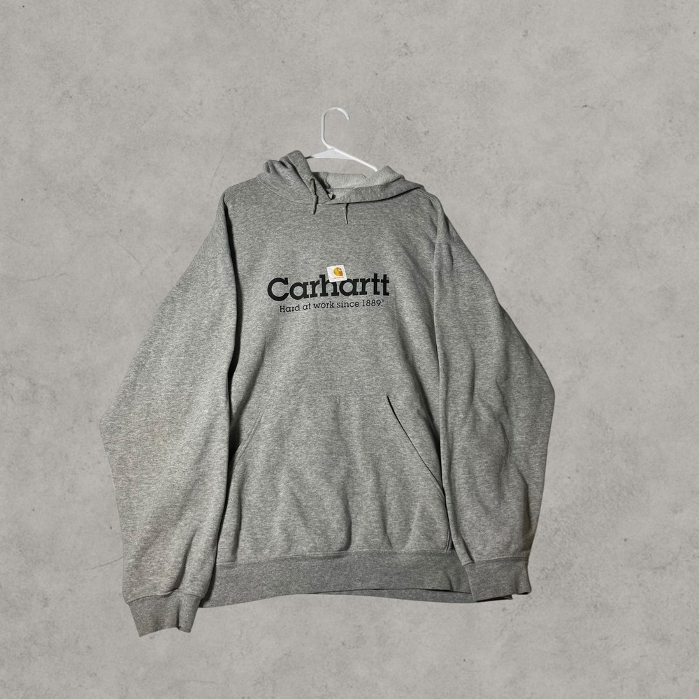 Carhartt Mens Graphic Logo Hoodie Heather Gray Sweatshirt Hard At Work 1889